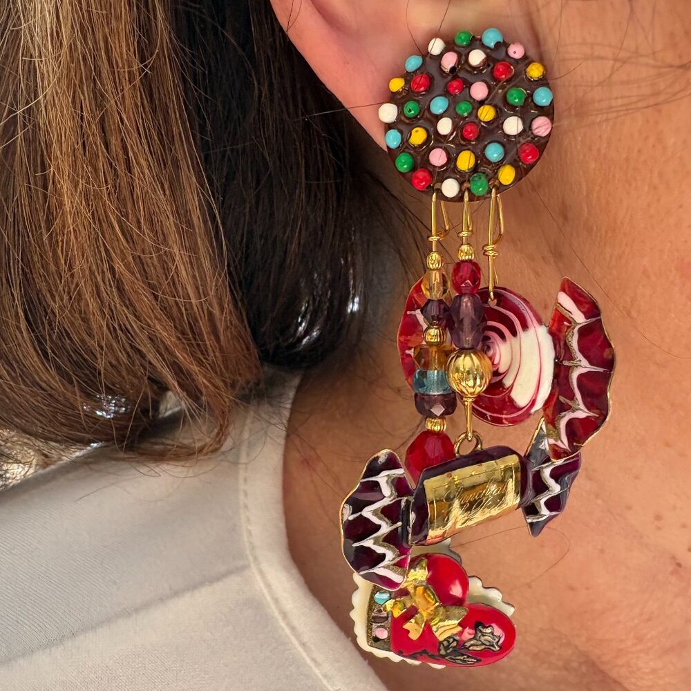 Lunch At The Ritz RARE Dangle Candy Heart Earrings - Picture 7 of 7